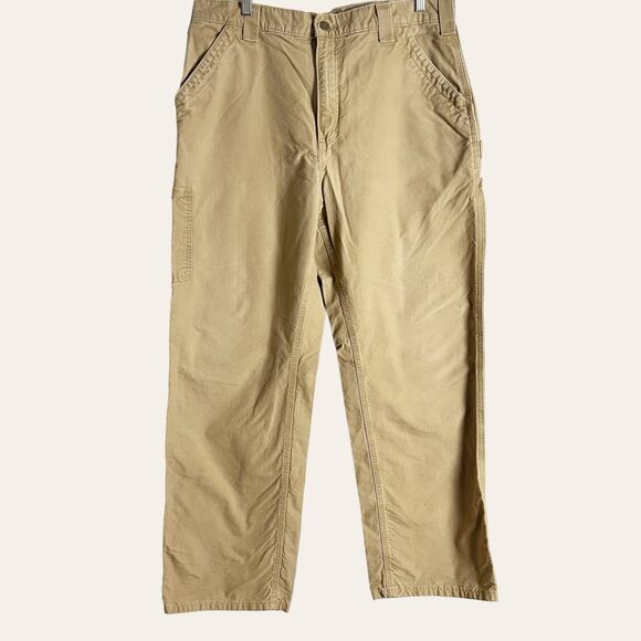 Carhartt Tan Dungaree Loose Fit Canvas Utility Work Pants Size 36x32 - Picture 1 of 11